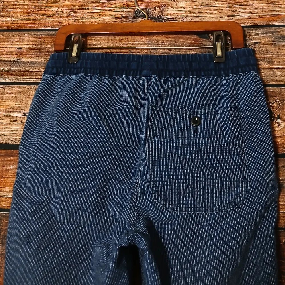 J Crew Jogger Pants 2 Ankle Navy Blue Striped 100% Cotton Drawstring Pockets